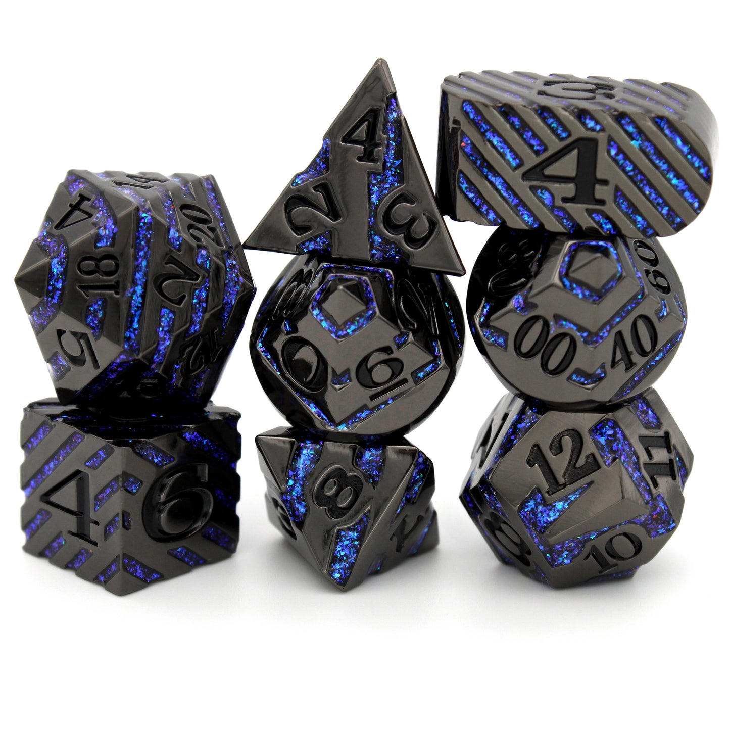 Edge Boss is an 8-piece black metal set banded in a wraparound enamel fill of glittering blue.