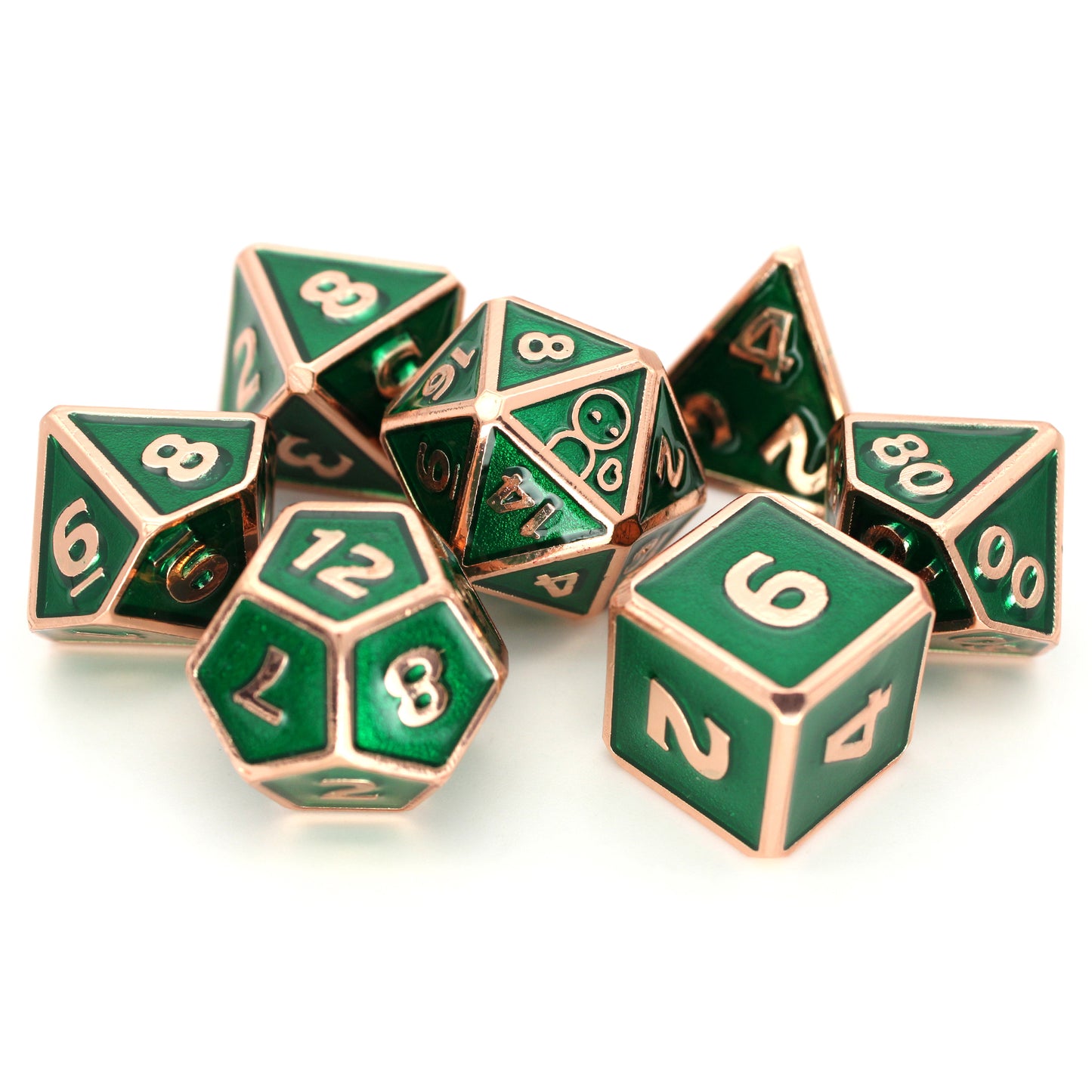 Grinderbin is a 7-piece rose gold, framed metal set filled with a vivid, emerald enamel. It is part of the Adventure Is Nigh collection.