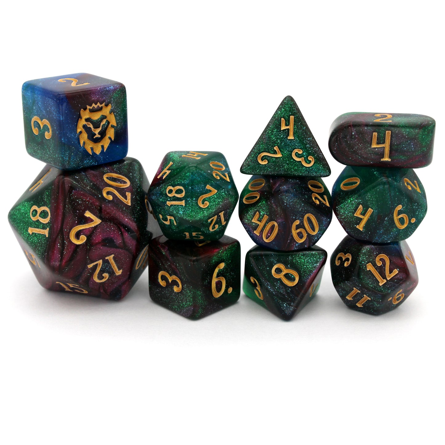 Prismatic Tempest is a 10-piece opaque resin set containing a blend of cool hues infused with shimmering, light blue microglitter.