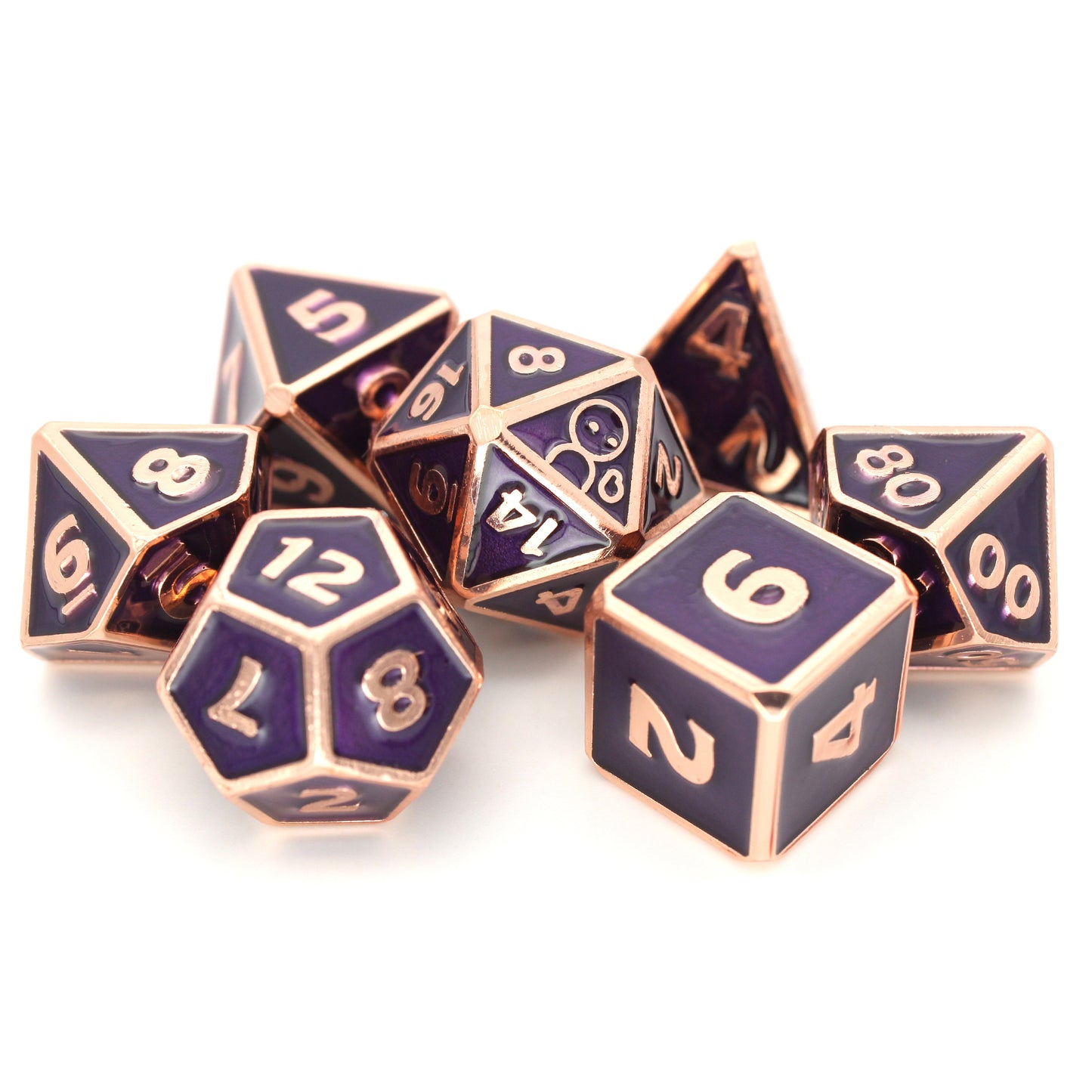 Sigmar is a 7-piece rose gold, framed metal set filled with an intense, purple enamel. It is part of the Adventure Is Nigh collection.