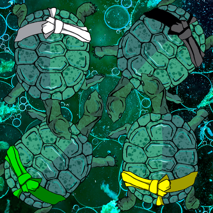 The Sewer Suppression bundle includes .pngs of a one-page rpg, score tracker, and four sumo tortoise tokens.