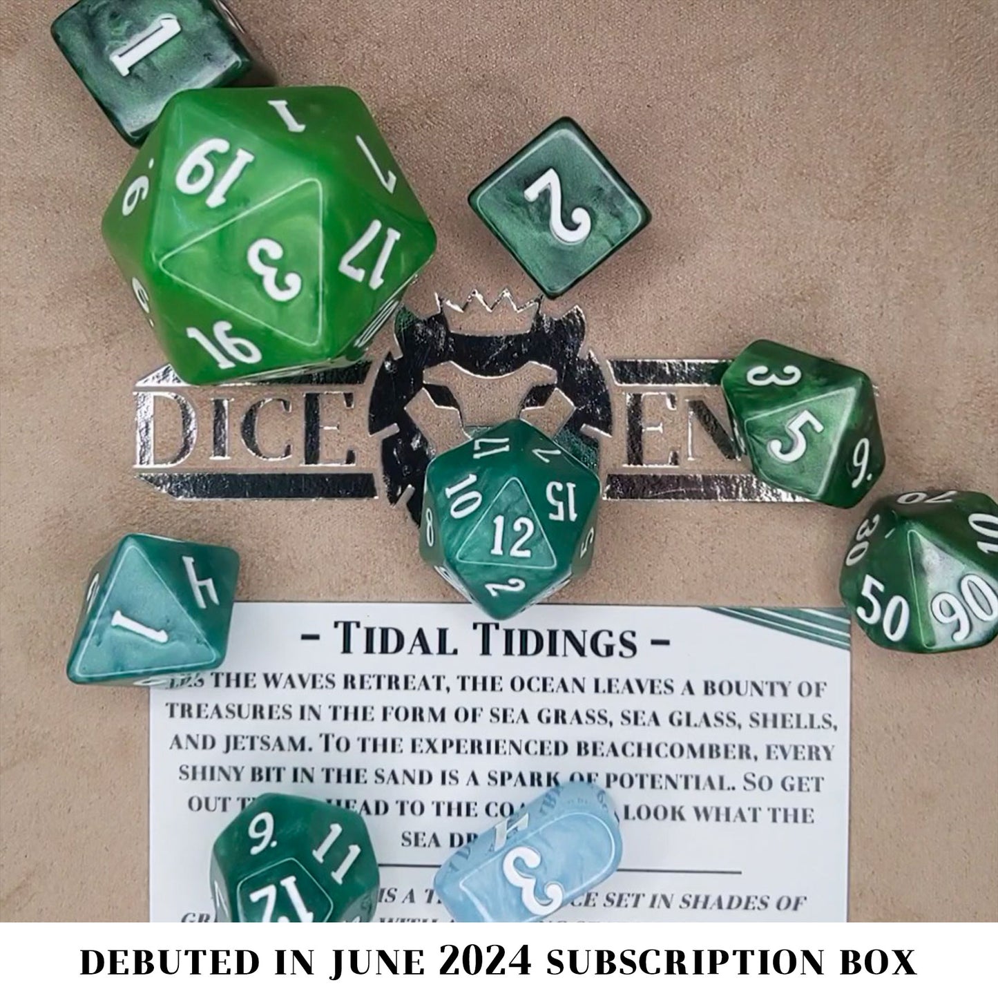 Tidal Tidings is a 10-piece set in shades of greens and blues, inked in seafoam white.