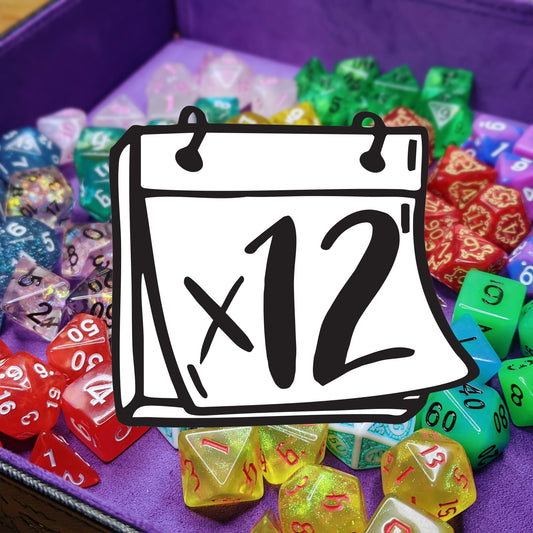 Each month you will receive a different standard 7-piece set of dice. We select one unique set per month, so multiple quantities will result in duplicate sets!