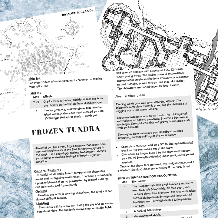 A Big Mess In Shivercrest includes a 38 page adventure .pdf, .jpgs of all in-adventure maps, as well as player versions of those maps.