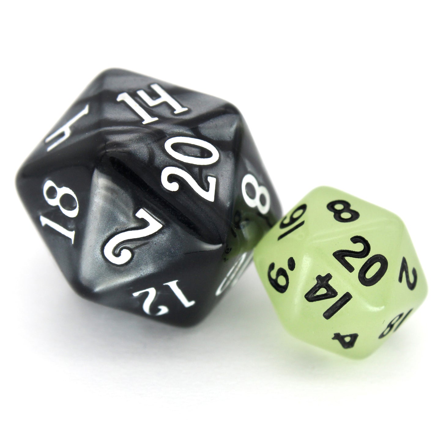 Acid Rain is a 7-piece 13mm semi-opaque resin dice set, inked in black.