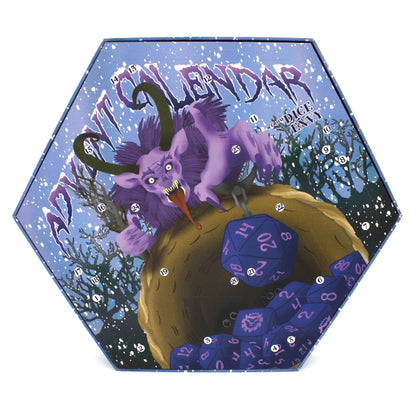Each Dice Envy Advent Calendar is a 14" wide perforated calendar with over 30 exclusive TTRPG dice, including full sets and single dice! There are two calendar variations for 2025, and each variation contains the same dice, so if you get two they will match. The perfect gift for the dice goblin in your life! Does not include trees or snowmen.