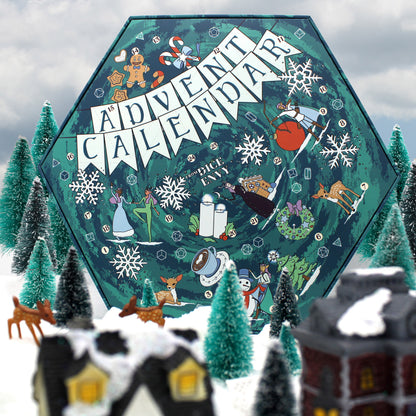 Each Dice Envy Advent Calendar is a 14" wide perforated calendar with over 30 exclusive TTRPG dice, including full sets and single dice!