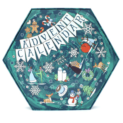 Each Dice Envy Advent Calendar is a 14" wide perforated calendar with over 30 exclusive TTRPG dice, including full sets and single dice!