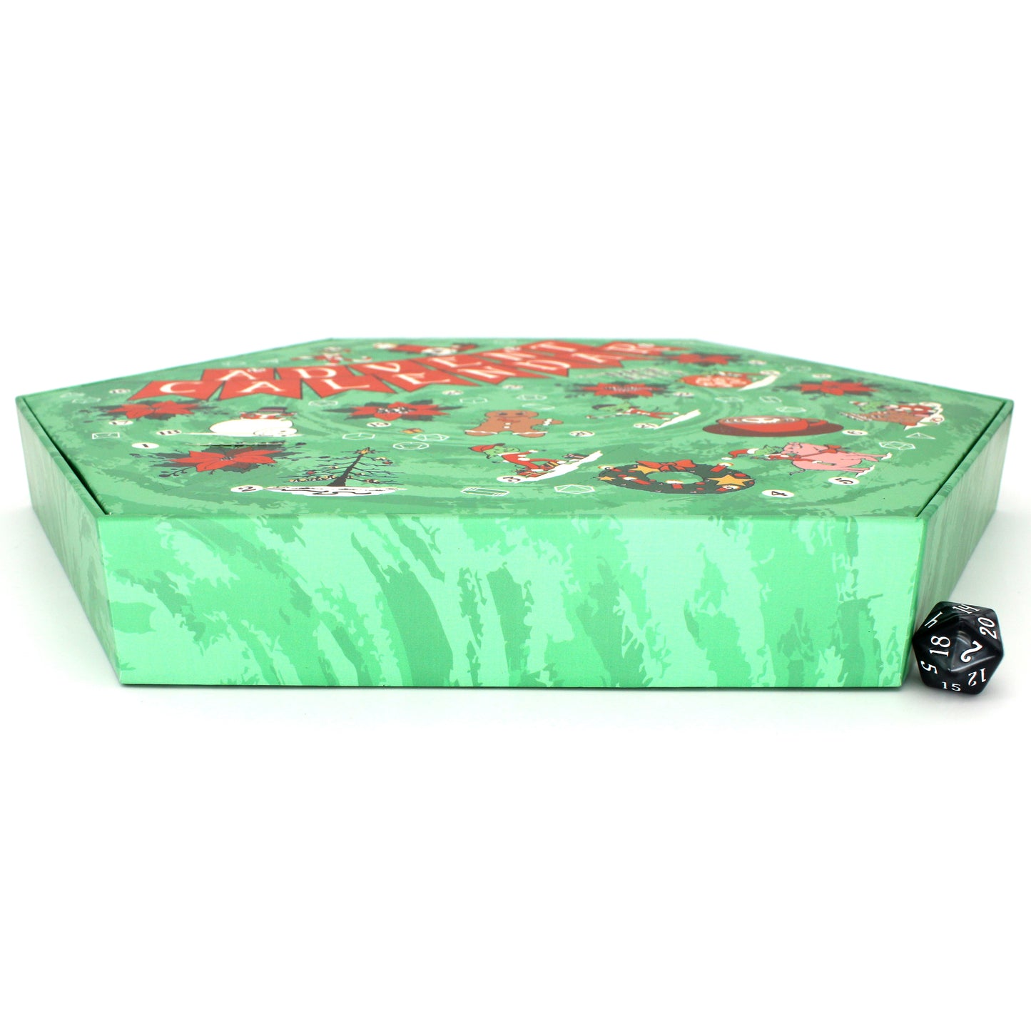 Each Dice Envy Advent Calendar is a 14" wide perforated calendar with over 30 exclusive TTRPG dice, including full sets and single dice!