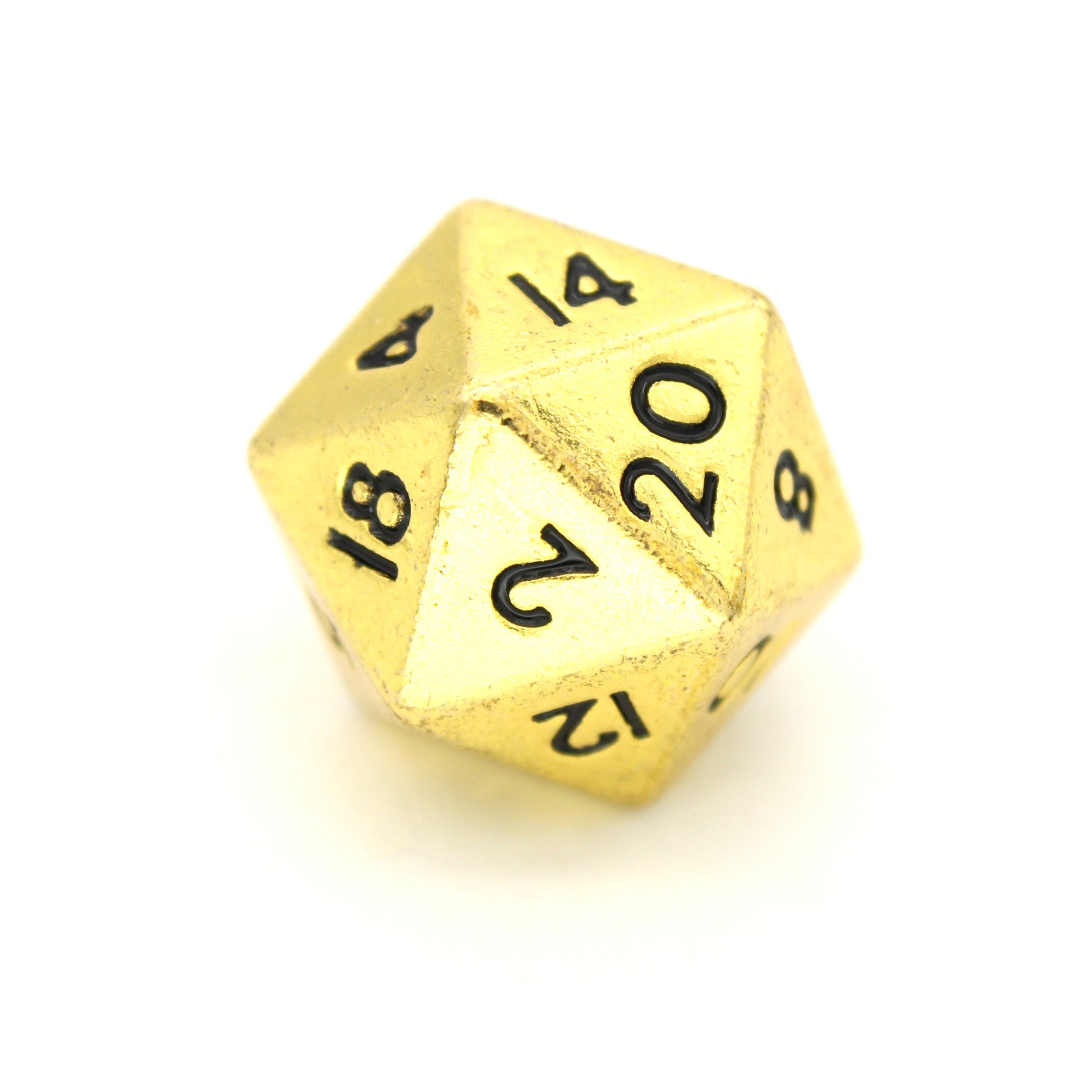 Ankle Biters is a 7-piece set of shiny gold 10mm metal dice.
