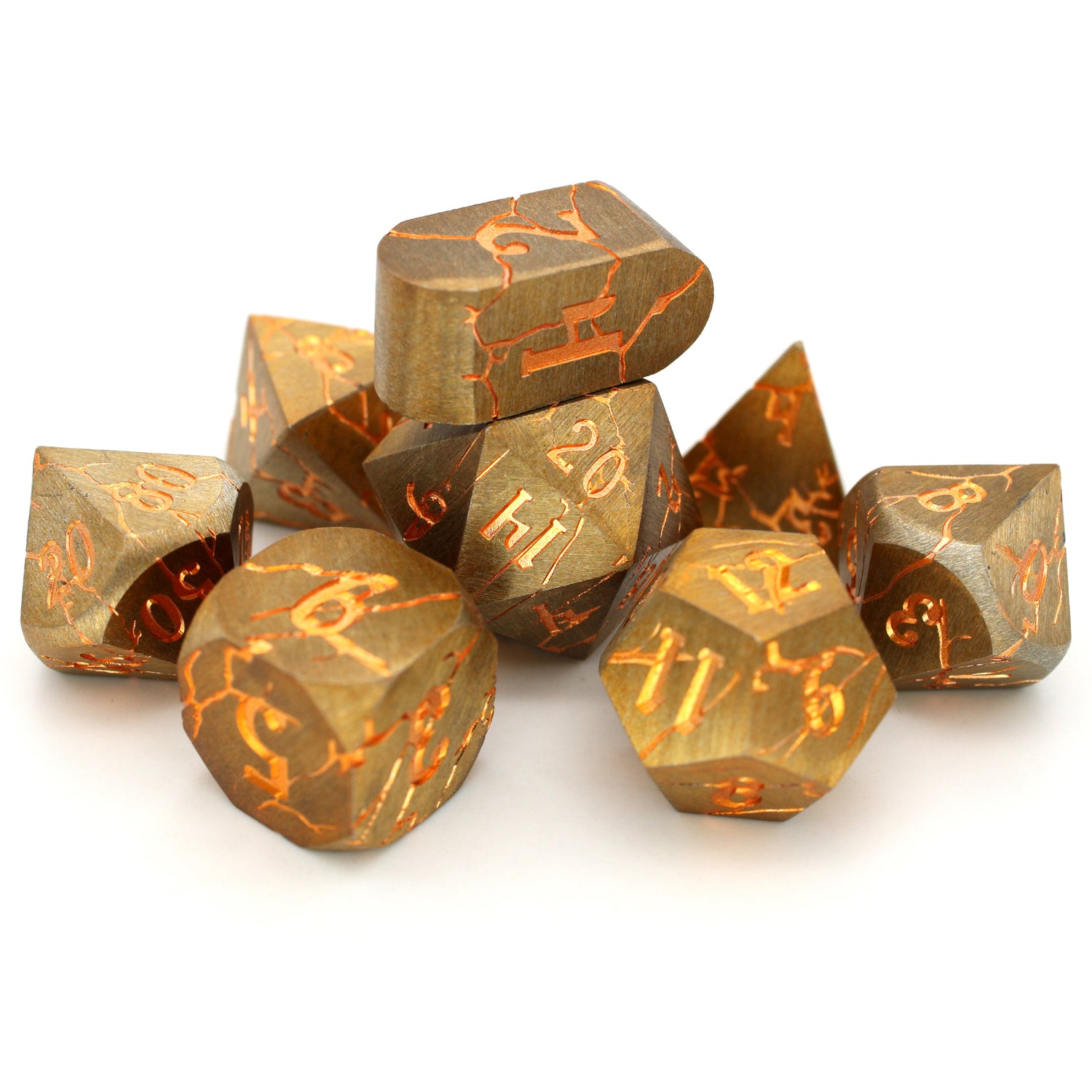 Avernus Furnace is an 8-piece brushed pewter metal set cracked with veins of bright copper.