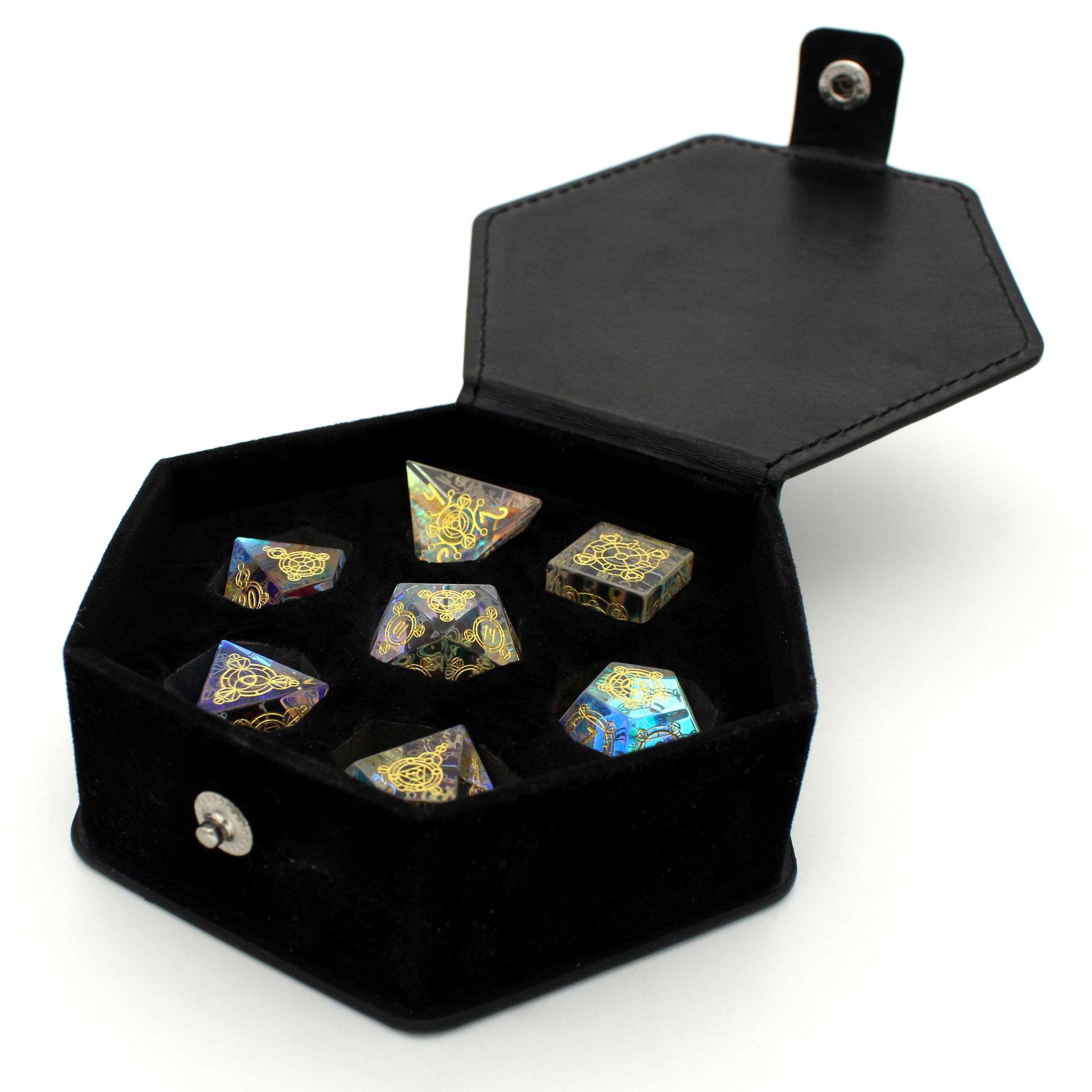Bifrosting is a 7-piece rainbow crystal set with gold engraving from our exclusive Sigil Collection.