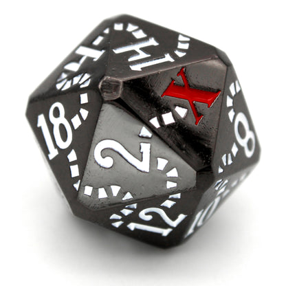 Black Pearl is a Dice Envy Exclusive 8-piece set of black metal dice with a treasure map engraving inked in white and red. It is part of the Pirate Dice collection.