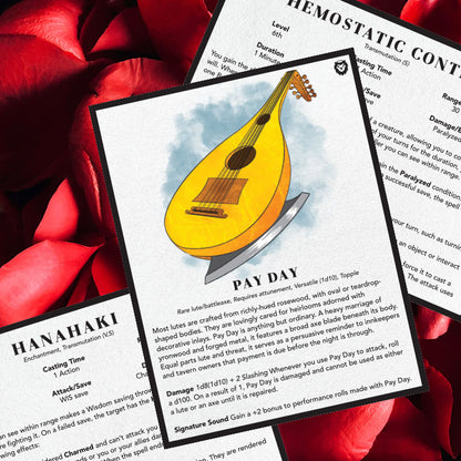 The Bleeding Hearts bundle includes .pdfs of a weapon stat block and two new spells.