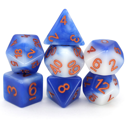 Cavalcade is a 7-piece set of blurred noble blue and lofty white, inked in copper.