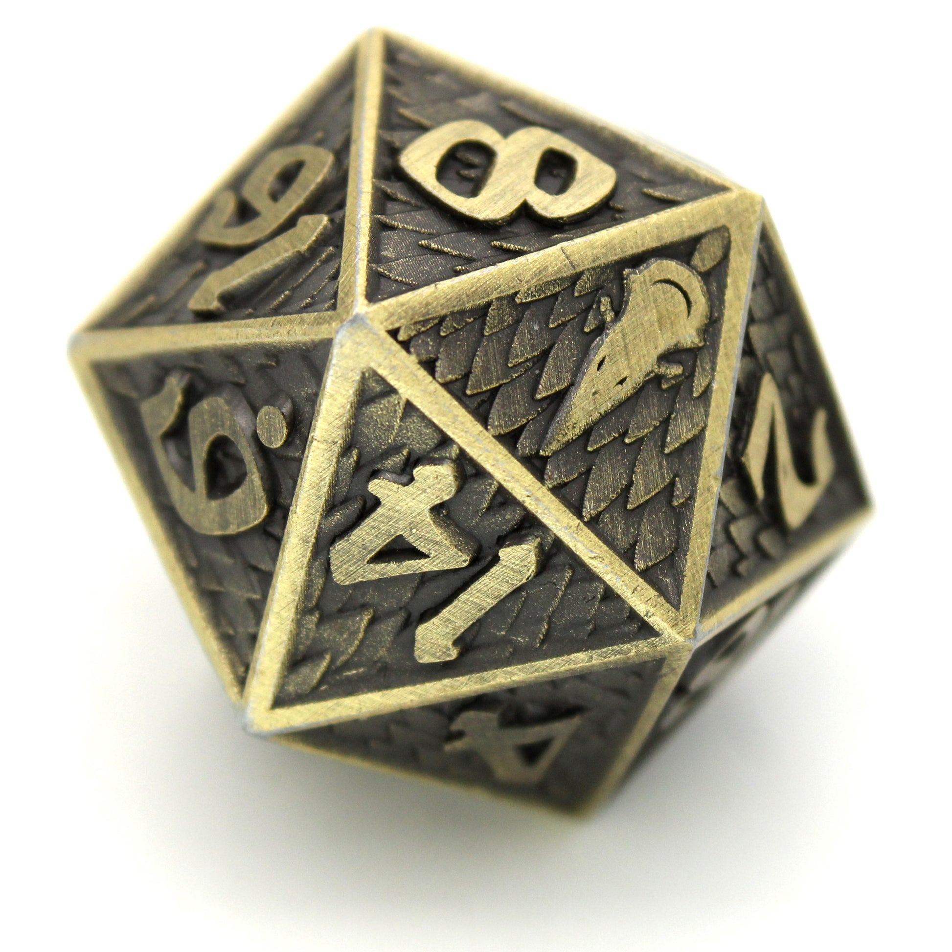 Champion is an 8-piece Dice Envy exclusive set of bronze metal dice in our Raven Queen mold.