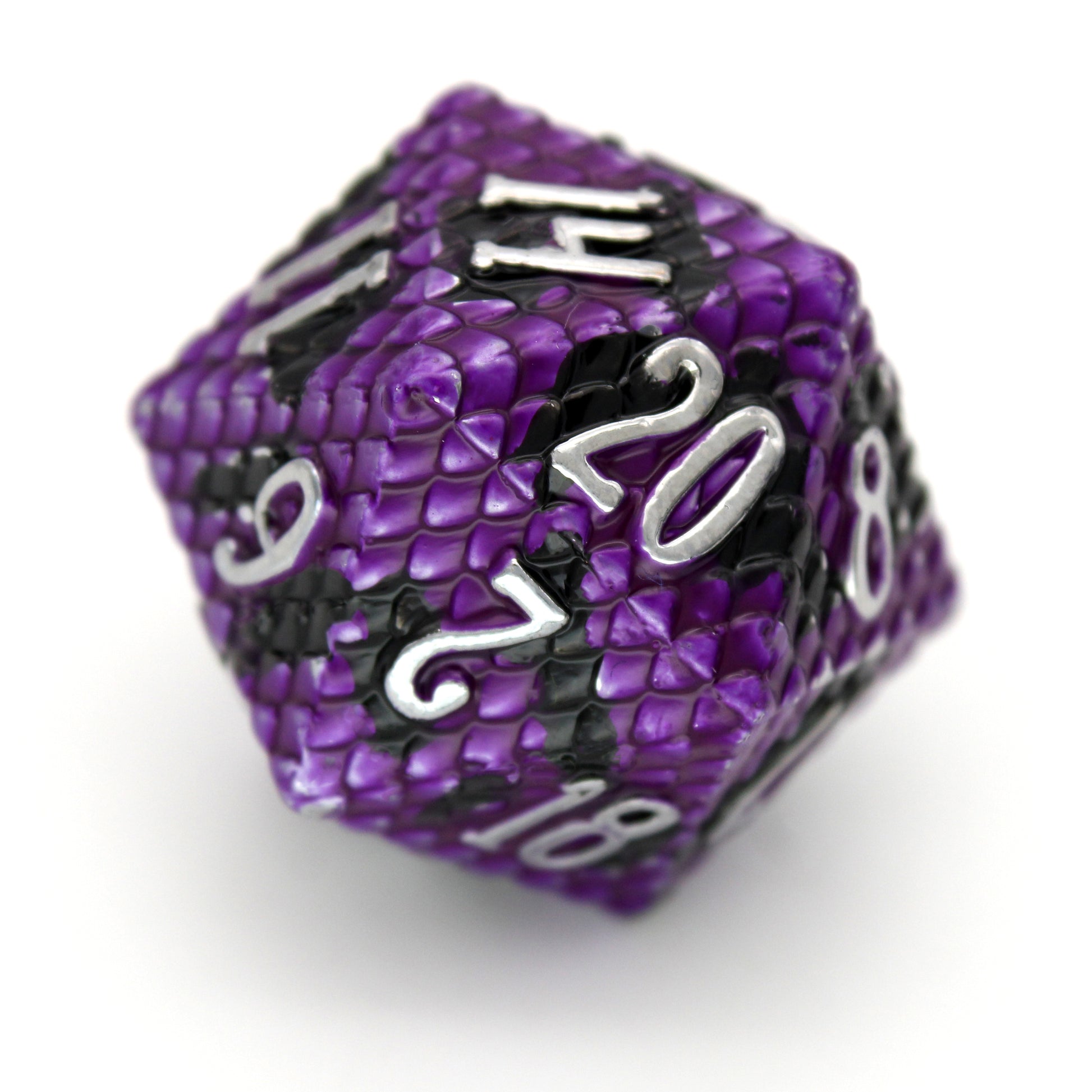 Deep Dragon is a 7-piece purple and black scaled metal set with cool silver numbering.