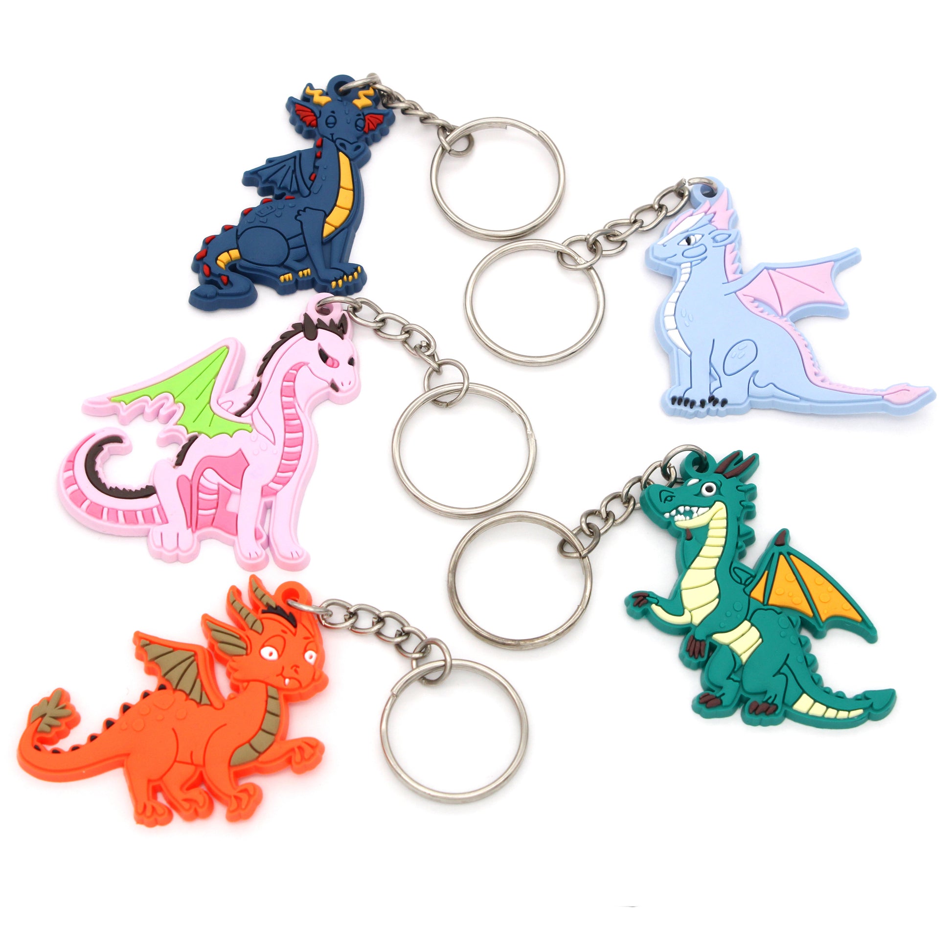 Dragon Keychains come with a key ring attached to a roughly 2.5" rubber dragon.
