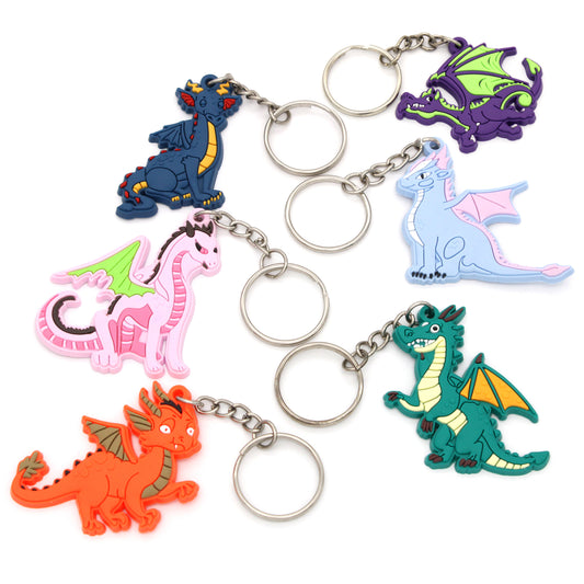 Dragon Keychains come with a key ring attached to a roughly 2.5" rubber dragon.