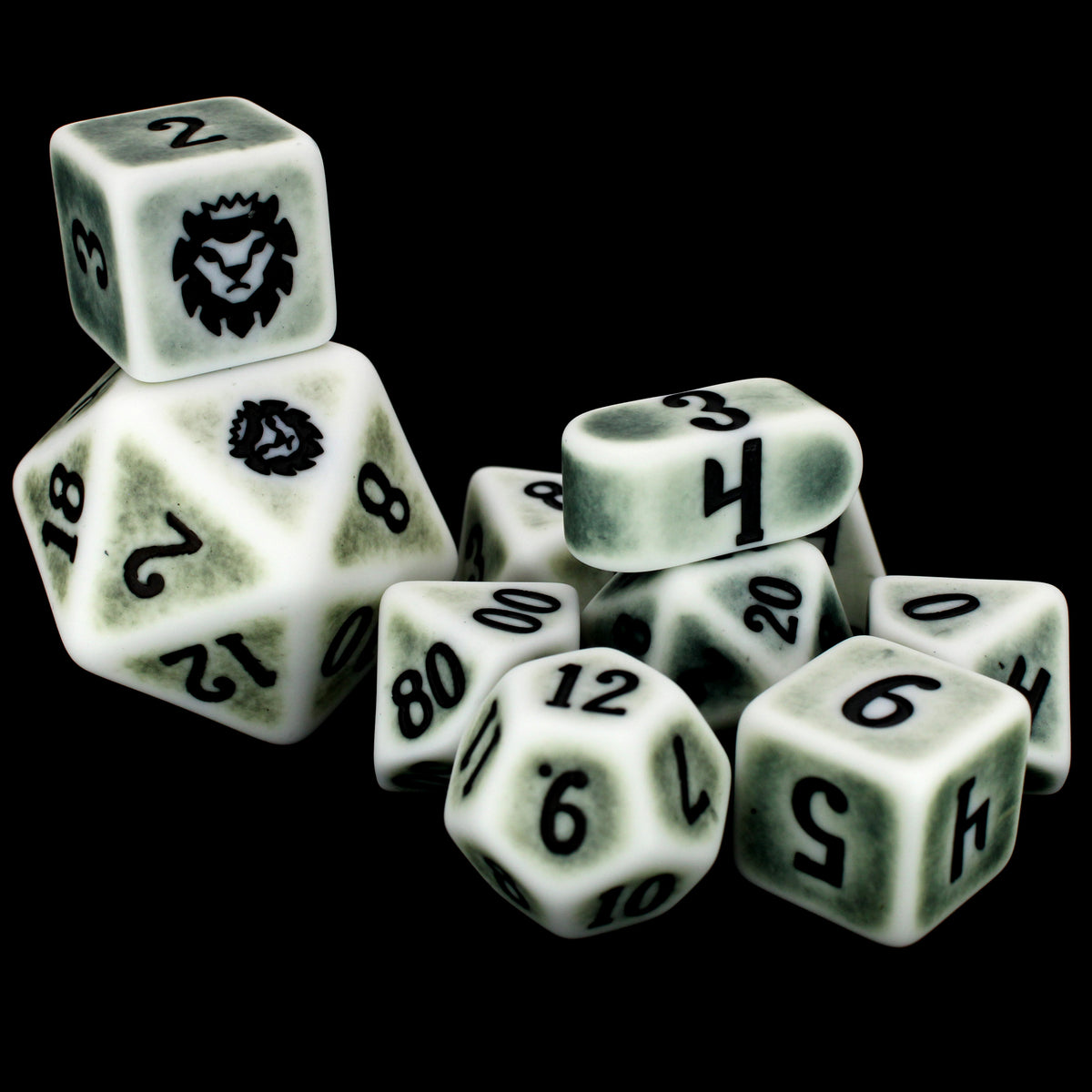 Dryad Dust is a 10-piece pale-colored resin set with a matte finish and dark green center pattern.