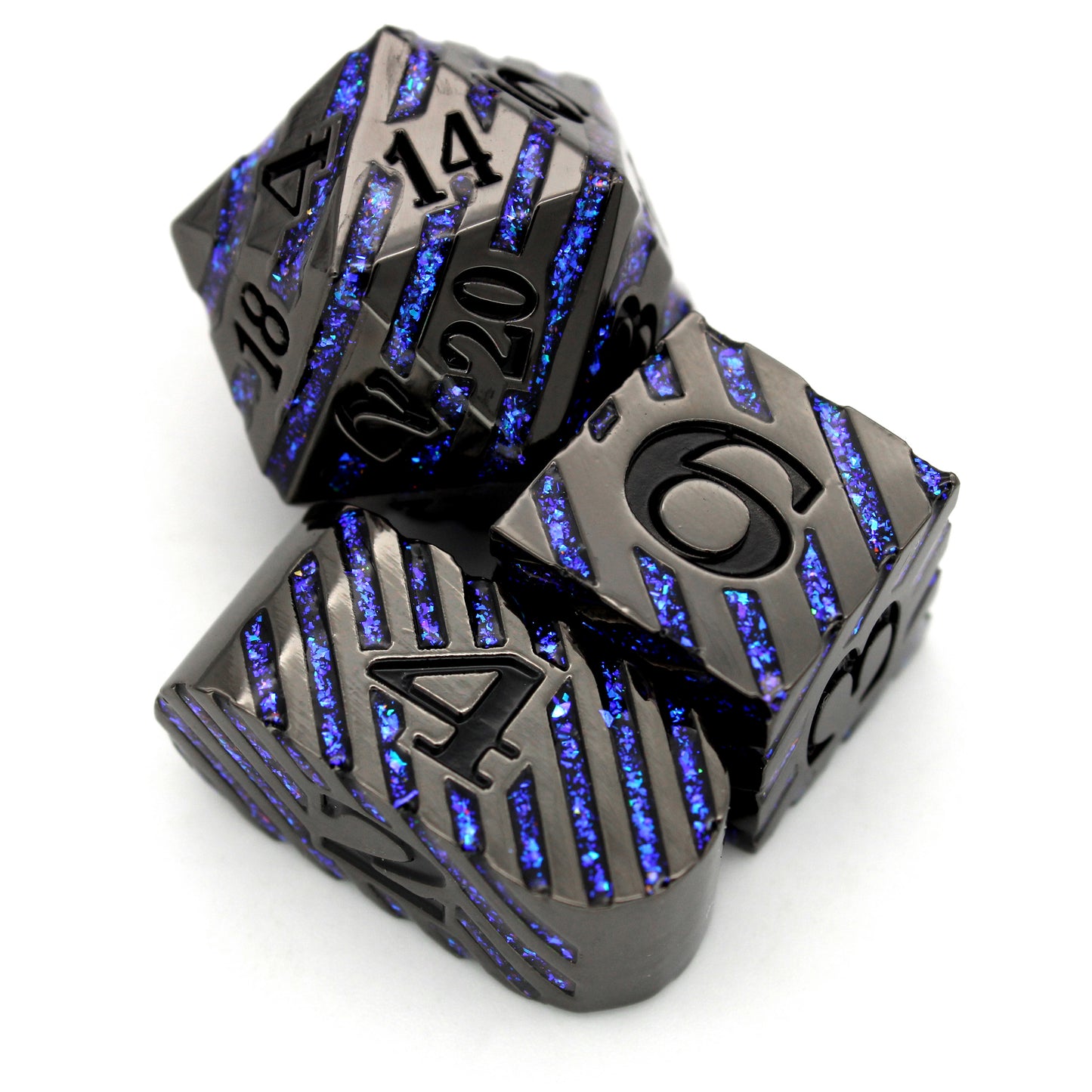 Edge Boss is an 8-piece black metal set banded in a wraparound enamel fill of glittering blue.