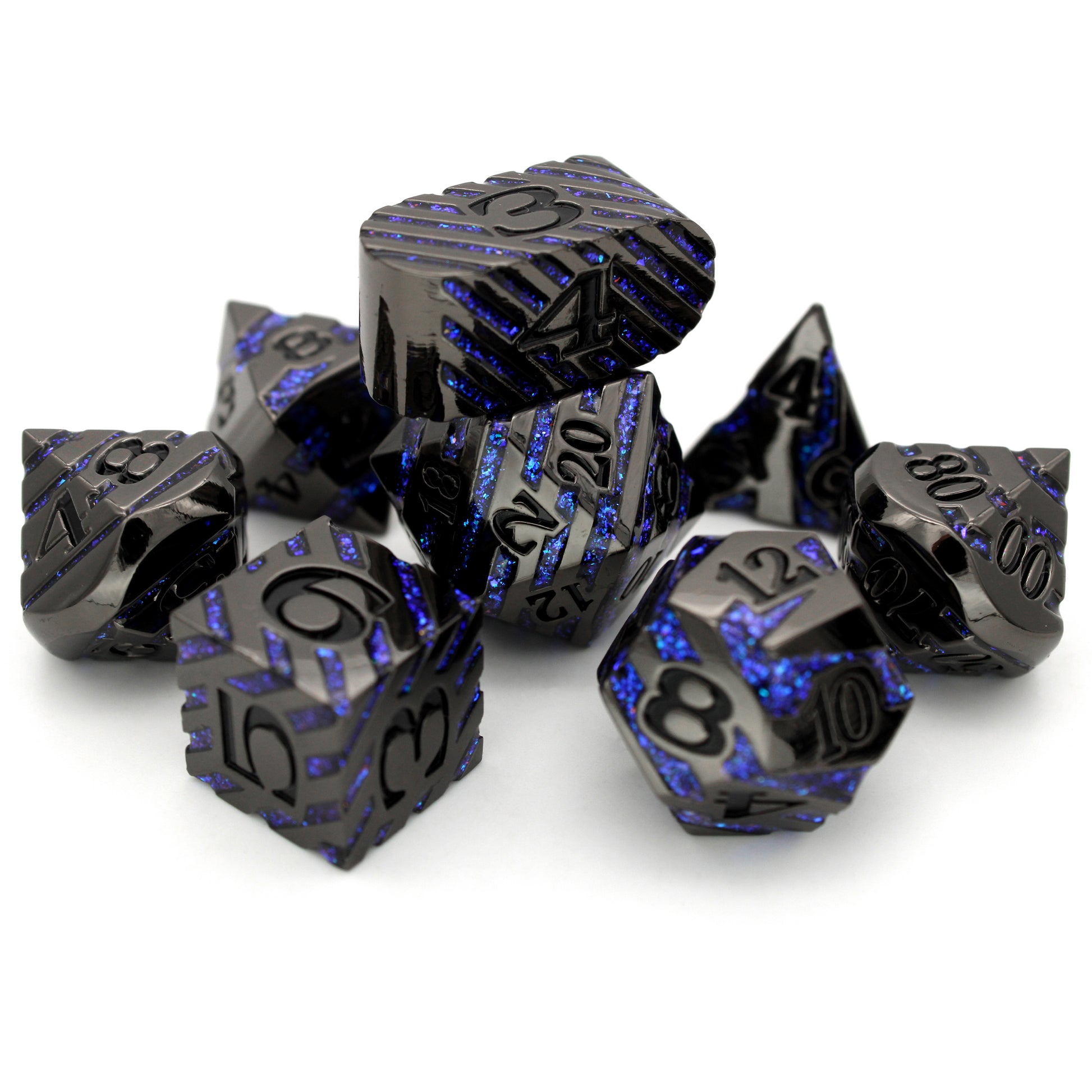 Edge Boss is an 8-piece black metal set banded in a wraparound enamel fill of glittering blue.