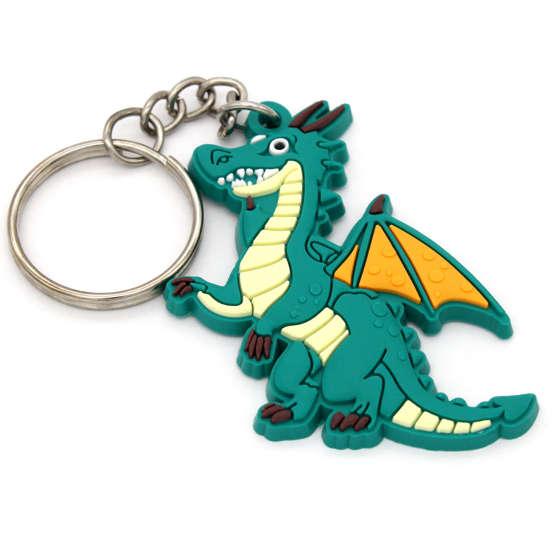 Dragon Keychains come with a key ring attached to a roughly 2.5" rubber dragon.