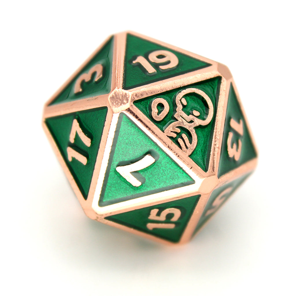 Grinderbin is a 7-piece rose gold, framed metal set filled with a vivid, emerald enamel. It is part of the Adventure Is Nigh collection, developed in collaboration with The Escapist.