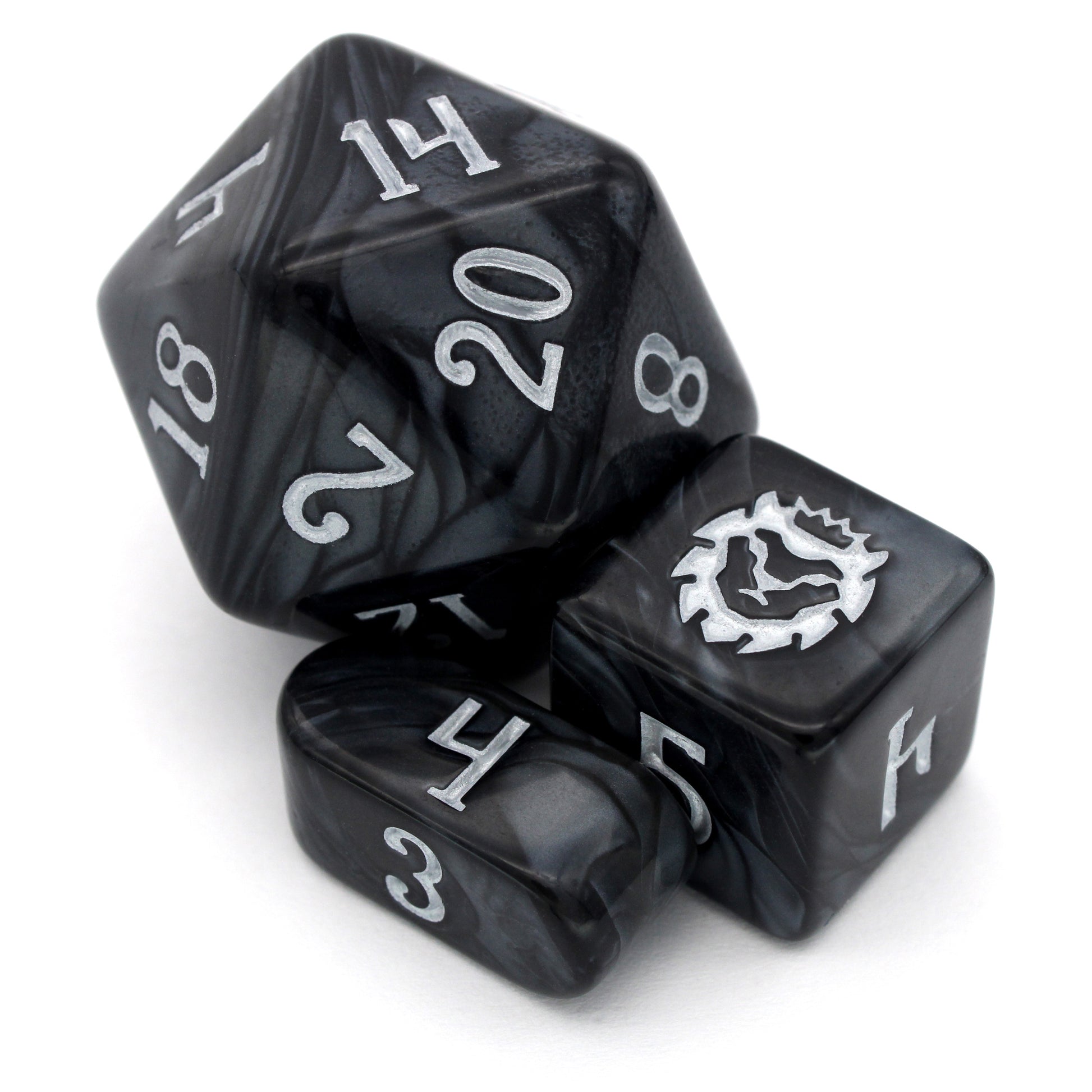 Legato is a 10-piece black acrylic set, inked in silver.