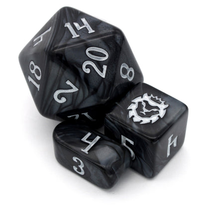 Legato is a 10-piece black acrylic set, inked in silver.
