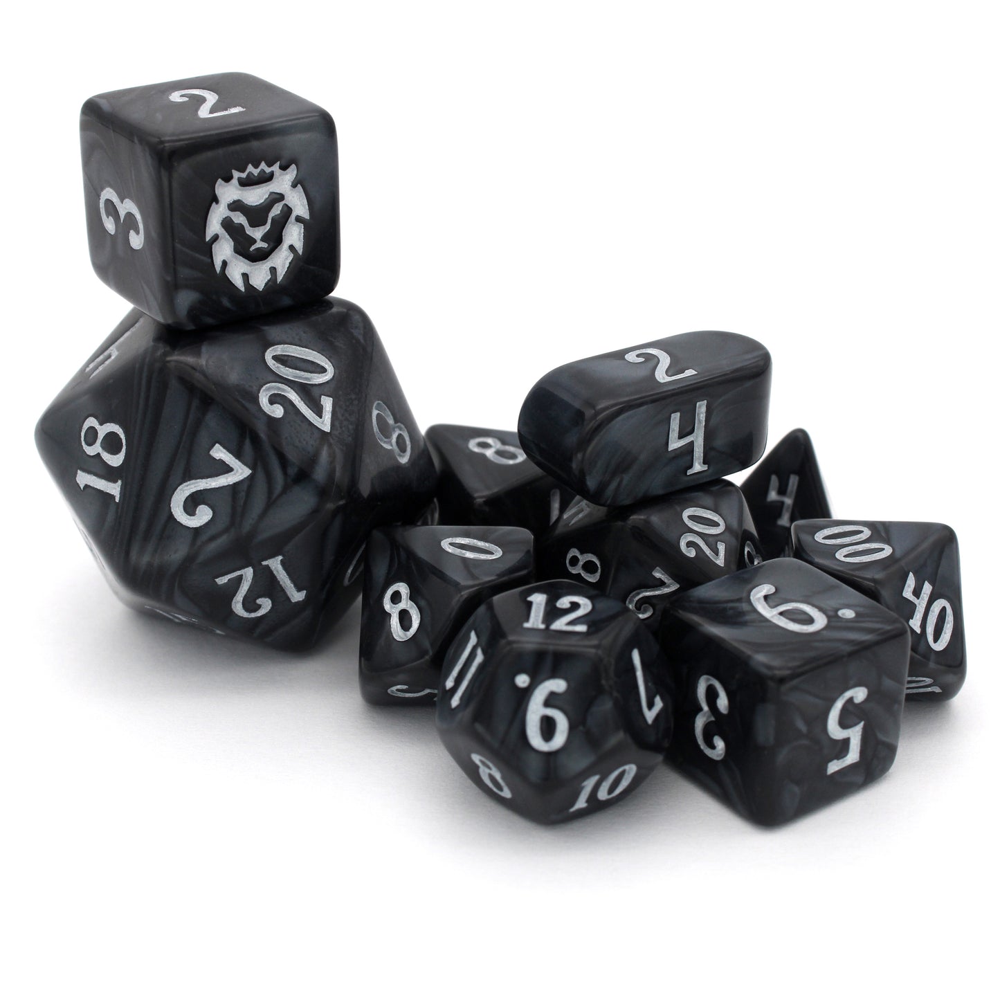 Legato is a 10-piece black acrylic set, inked in silver.