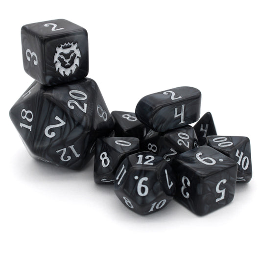 Legato is a 10-piece black acrylic set, inked in silver.