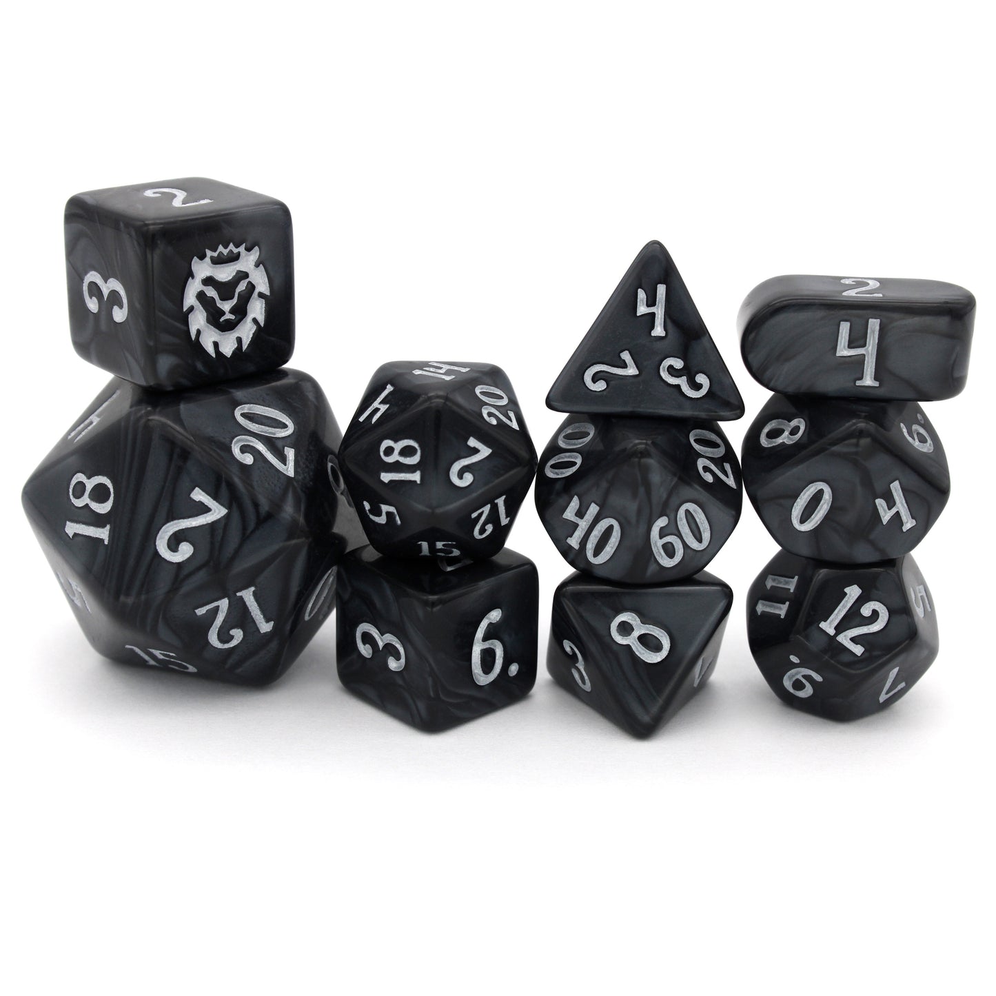 Legato is a 10-piece black acrylic set, inked in silver.