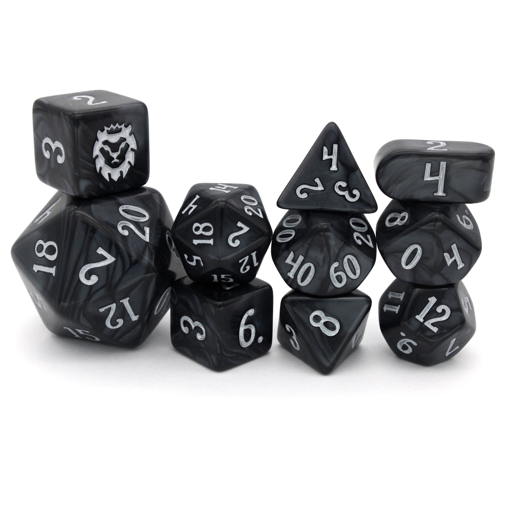 Legato is a 10-piece black acrylic set, inked in silver.