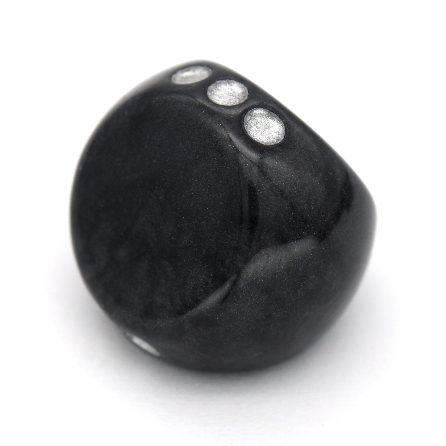 Legato d3s are made from swirled black acrylic with silver inked pips.