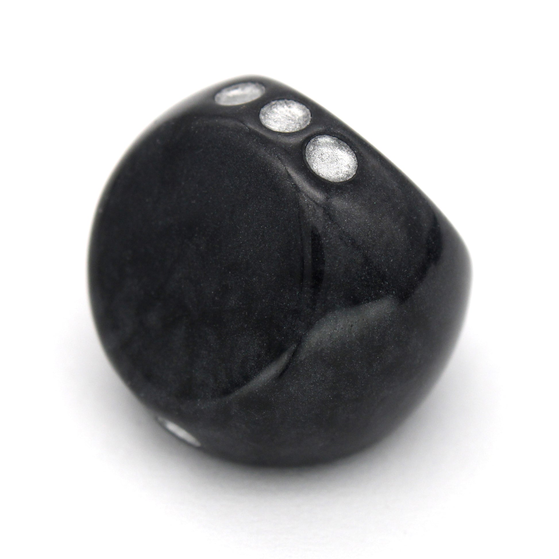 Legato d3s are made from swirled black acrylic with silver inked pips.