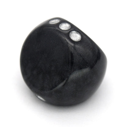 Legato d3s are made from swirled black acrylic with silver inked pips.