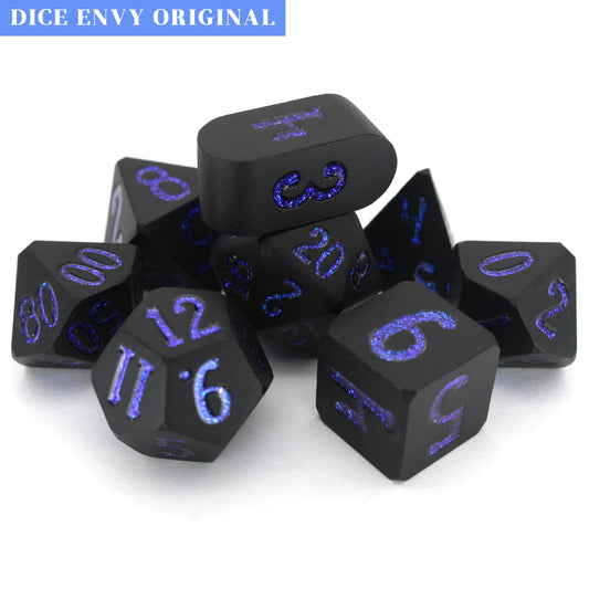 Luminol Space is an 8-piece, matte black metal set with shimmering blue enamel fill.