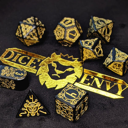 Each month you will receive a different metal 8-piece set of dice: a pyramid d4, a d6, a d8, a d10, a percentile d10, a d12, and a d20 PLUS either an Infinity d4 or alternate d20. We select one unique set per month for subscriptions, so multiple quantities of this subscription will result in duplicate sets!