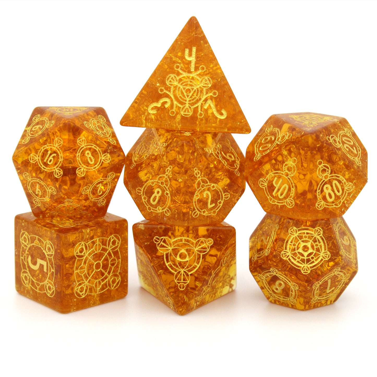 Mictlan is a 7-piece, honey-gold crystal set with gold engraving from our exclusive Sigil Collection.