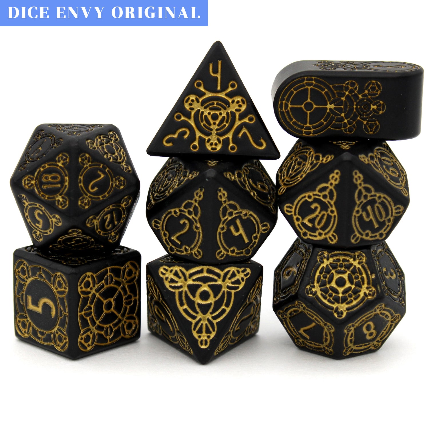 Midnight Portent is an 8-piece, gold-on-black metal version of our fan-favorite Midnight Sigil set, from our exclusive Sigil Collection.