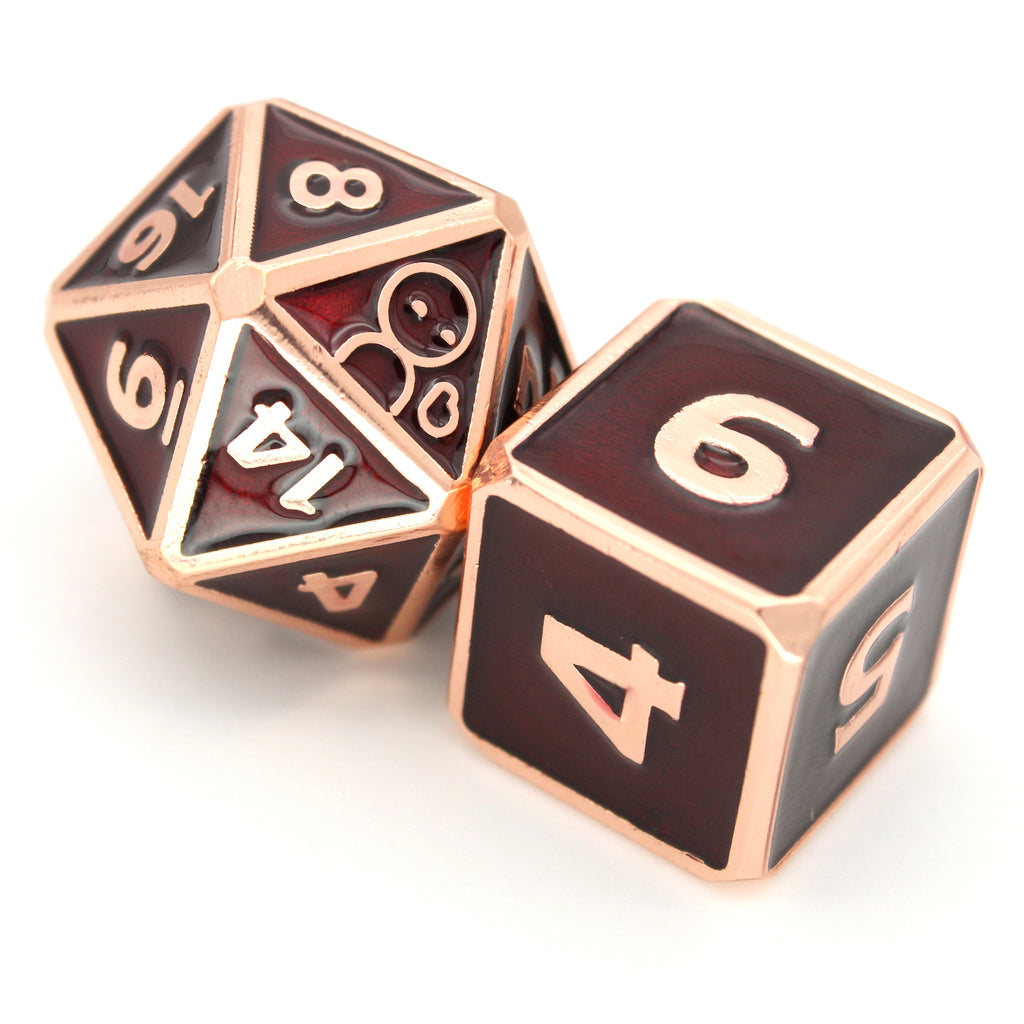 Mortimer is a 7-piece rose gold, framed metal set filled with a deep, crimson enamel. It is part of the Adventure Is Nigh collection, developed in collaboration with The Escapist.