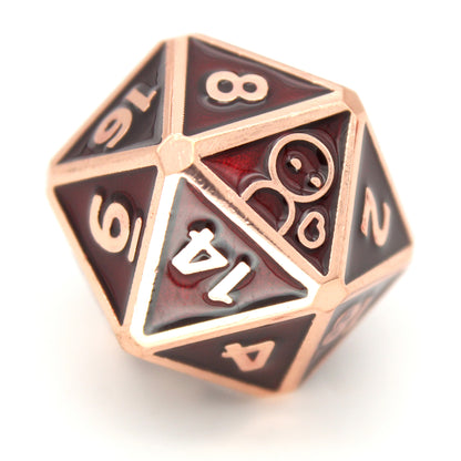 Mortimer is a 7-piece rose gold, framed metal set filled with a deep, crimson enamel. It is part of the Adventure Is Nigh collection.