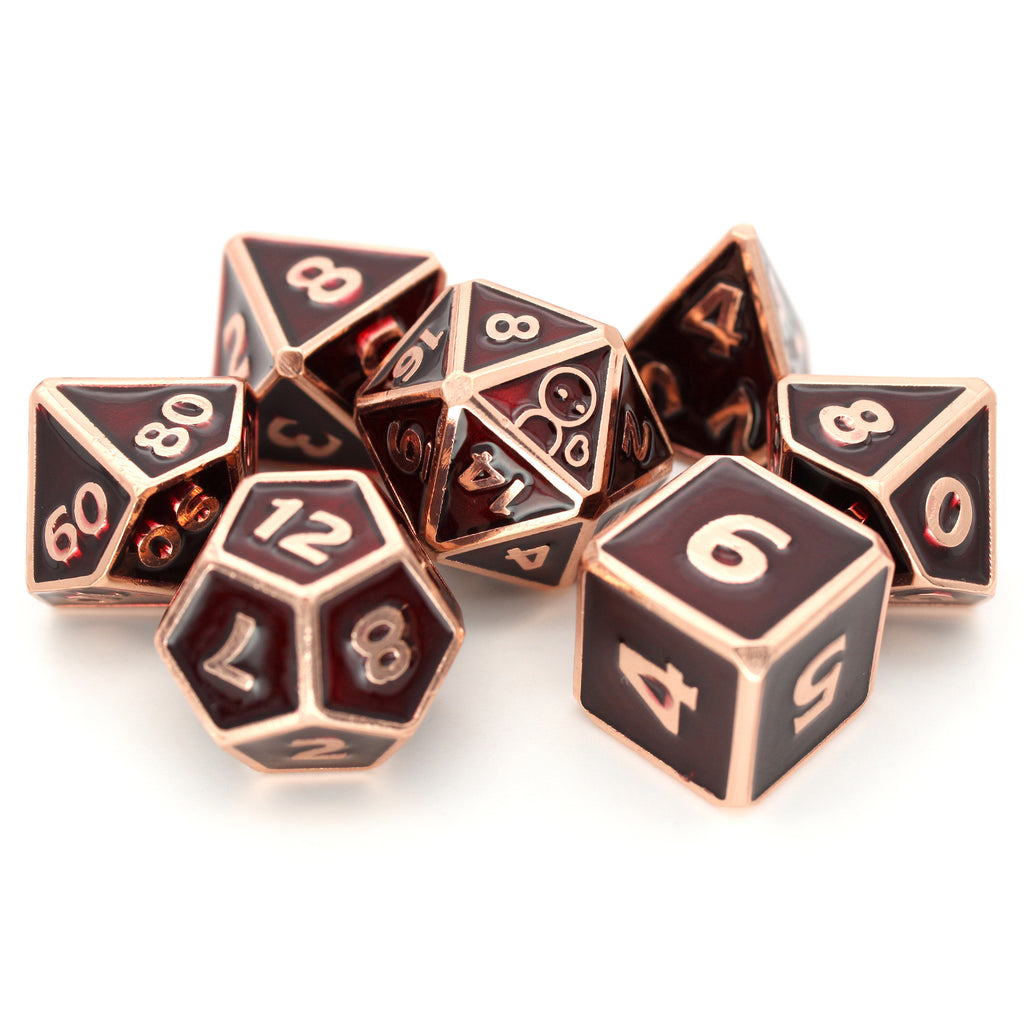 Mortimer is a 7-piece rose gold, framed metal set filled with a deep, crimson enamel. It is part of the Adventure Is Nigh collection, developed in collaboration with The Escapist.