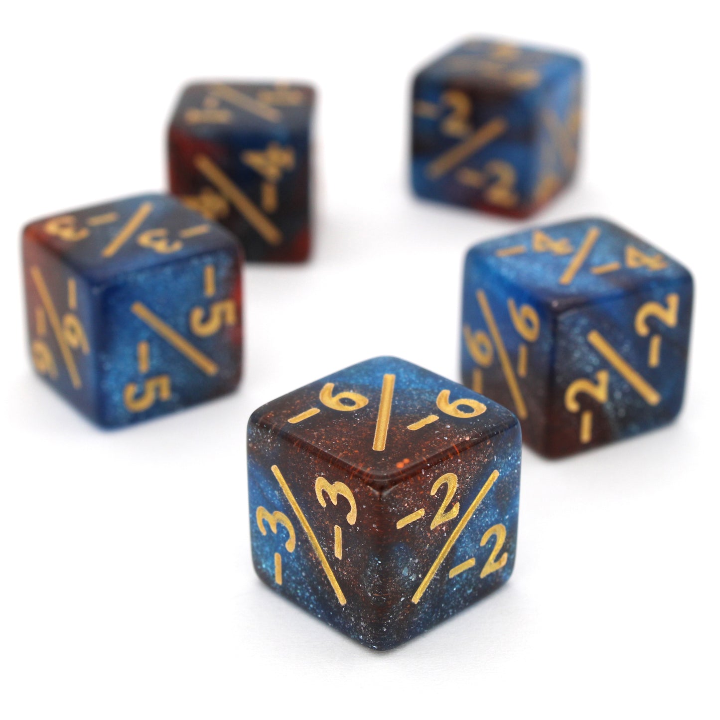 Each Magic Counters - 16mm set contains 5x positive or negative polymer modifier dice in an array of colorful shades.