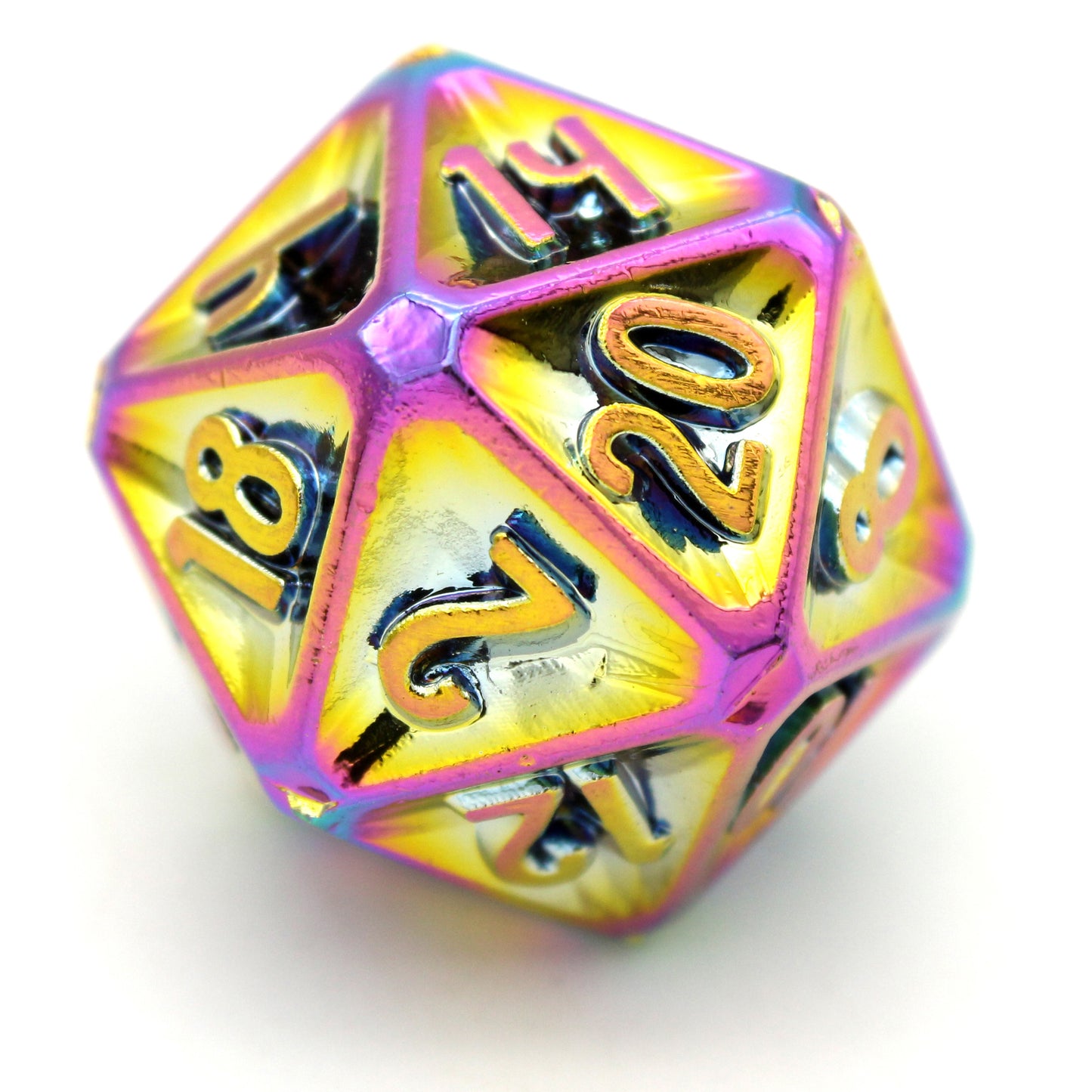 Oath of the Watchers is a Dice Envy Exclusive 8-piece set of zinc-alloy, concave, metal dice - neochrome in all the colors of the astral plane. It is part of the Oathbound collection.