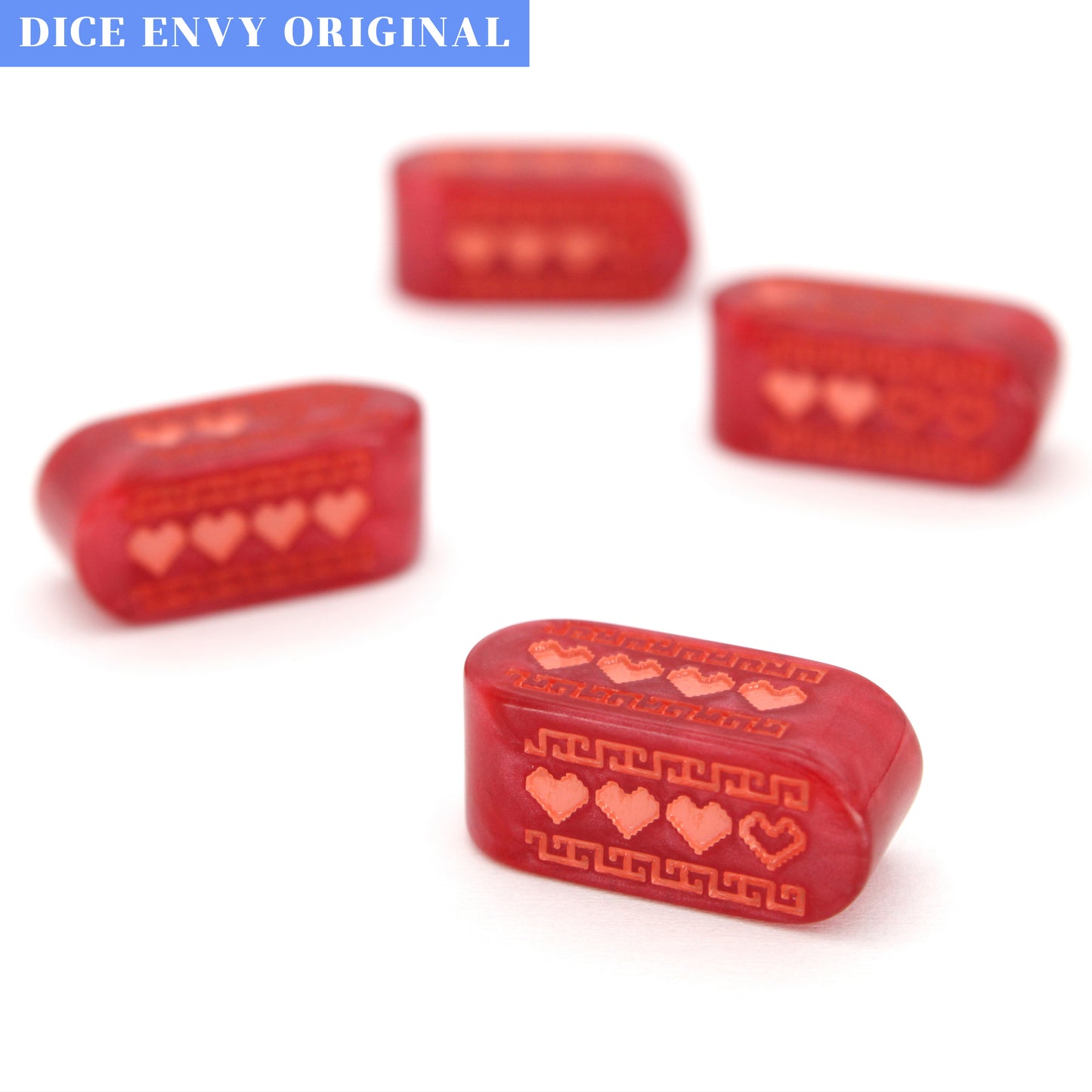 Pixel Hearts: Wildberry are custom berry red resin Infinity d4s inked in peachy pink.