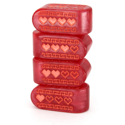 Pixel Hearts: Wildberry are custom berry red resin Infinity d4s inked in peachy pink.