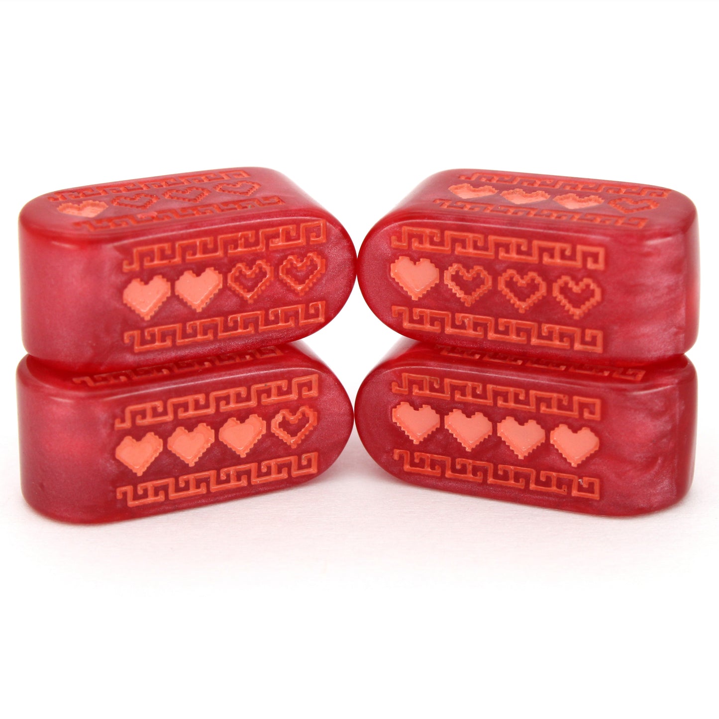 Pixel Hearts: Wildberry are custom berry red resin Infinity d4s inked in peachy pink.