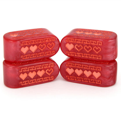 Pixel Hearts: Wildberry are custom berry red resin Infinity d4s inked in peachy pink.